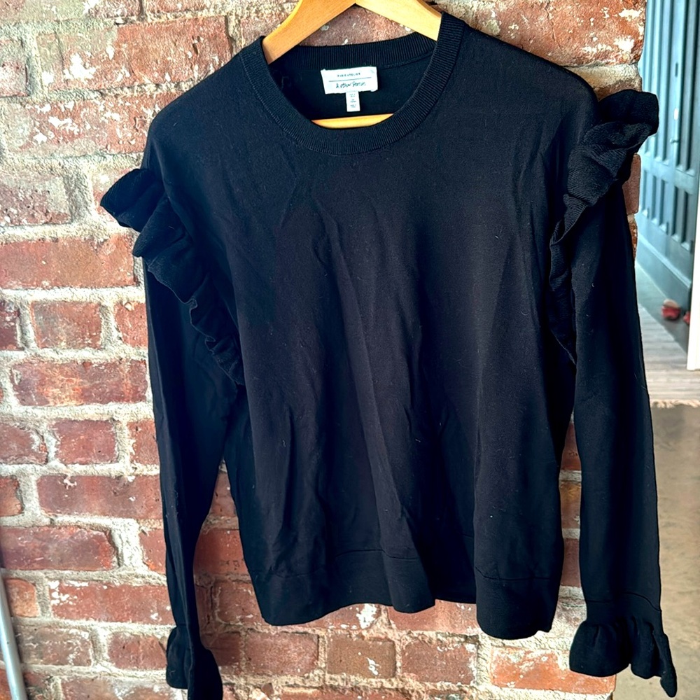 & other stories 100% fine wool sweater with ruffle shoulder and sleeves.
